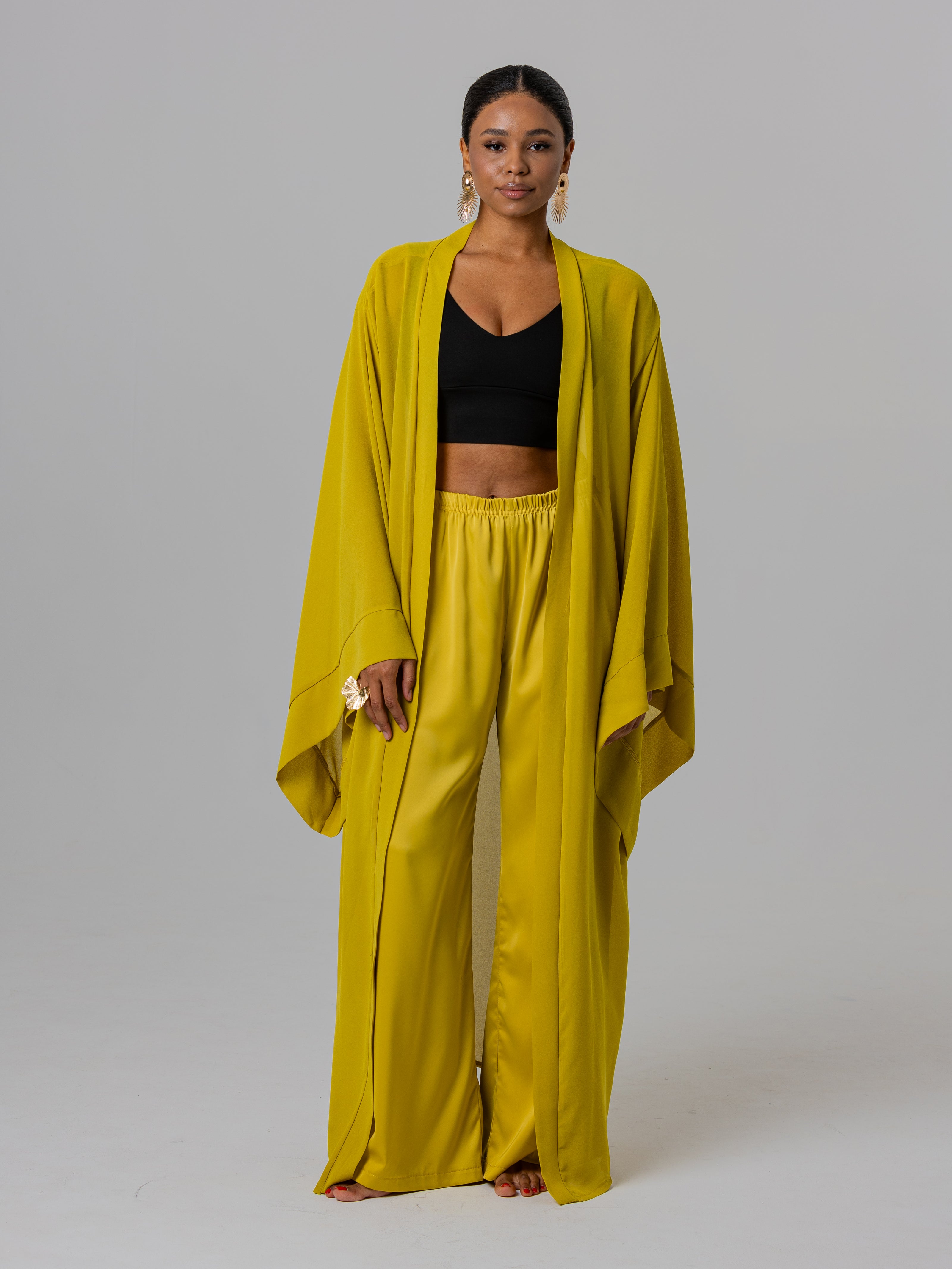 An elegant satin kimono set