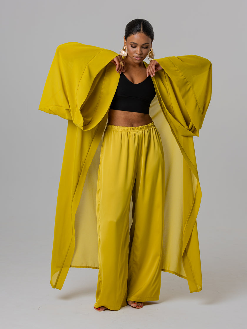 An elegant satin kimono set