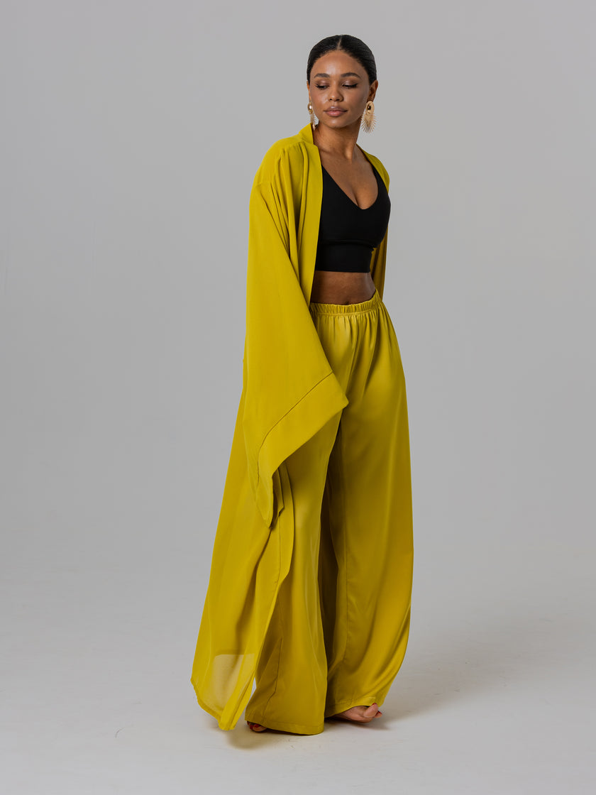 An elegant satin kimono set
