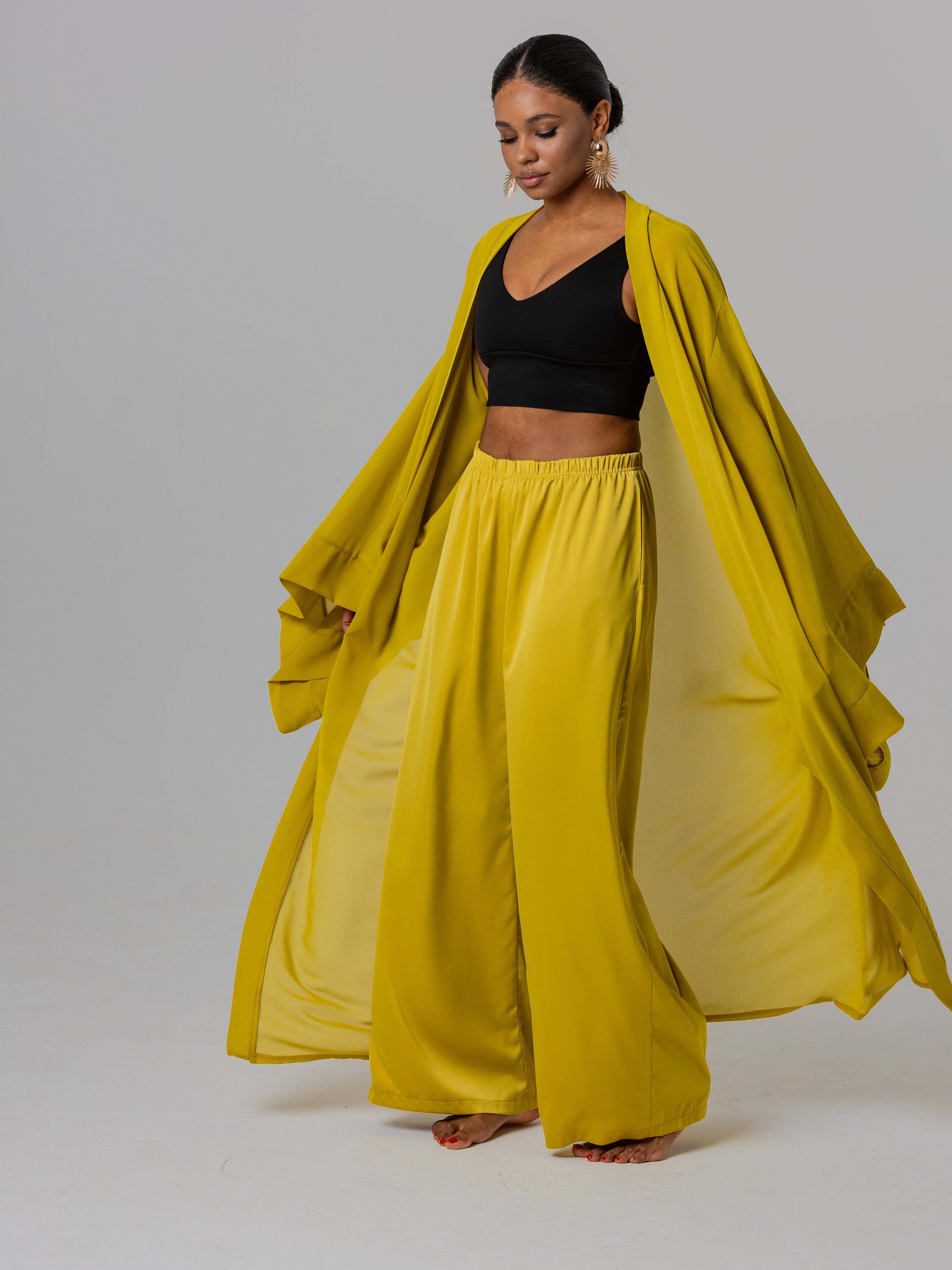 An elegant satin kimono set