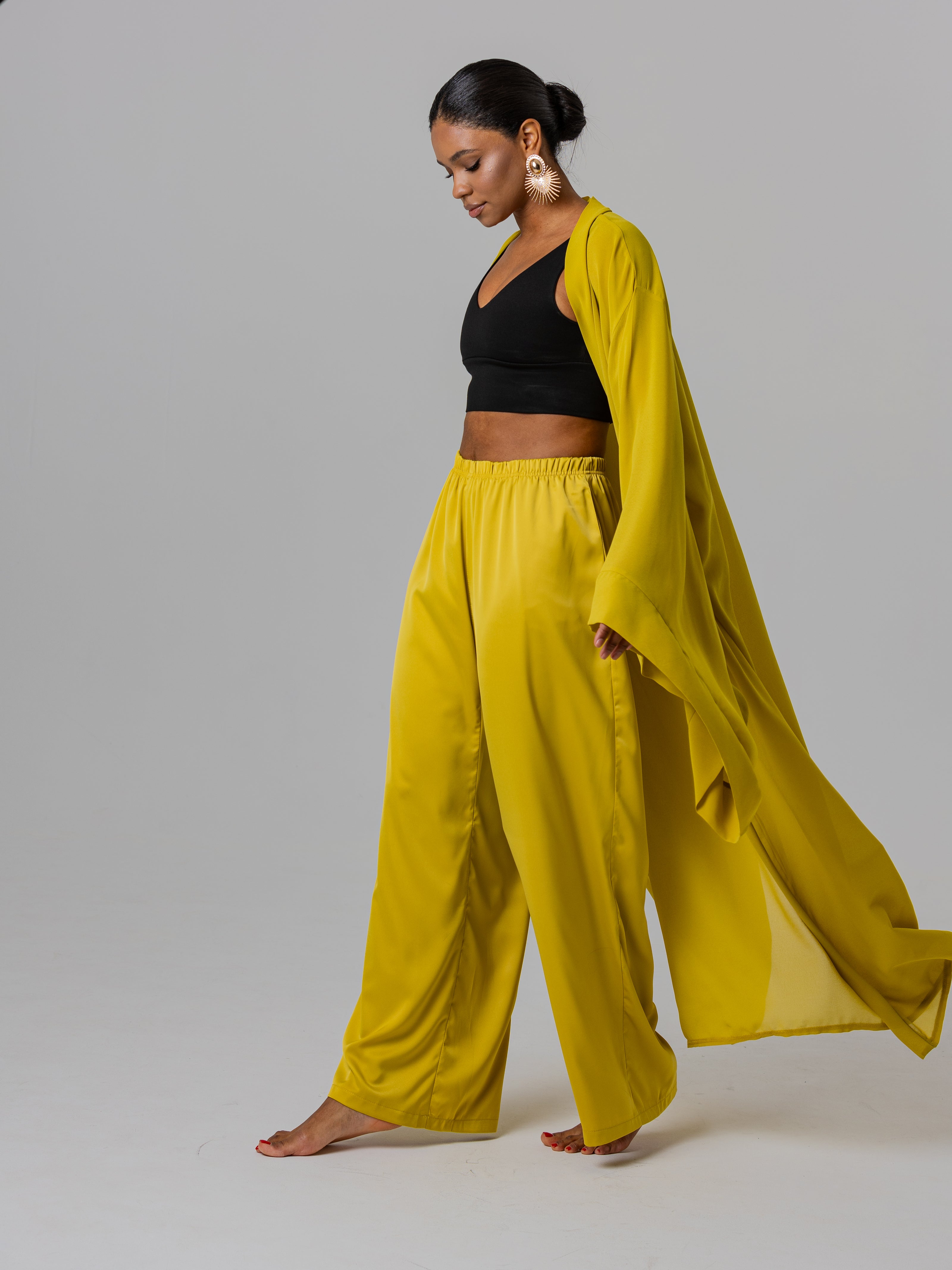 An elegant satin kimono set