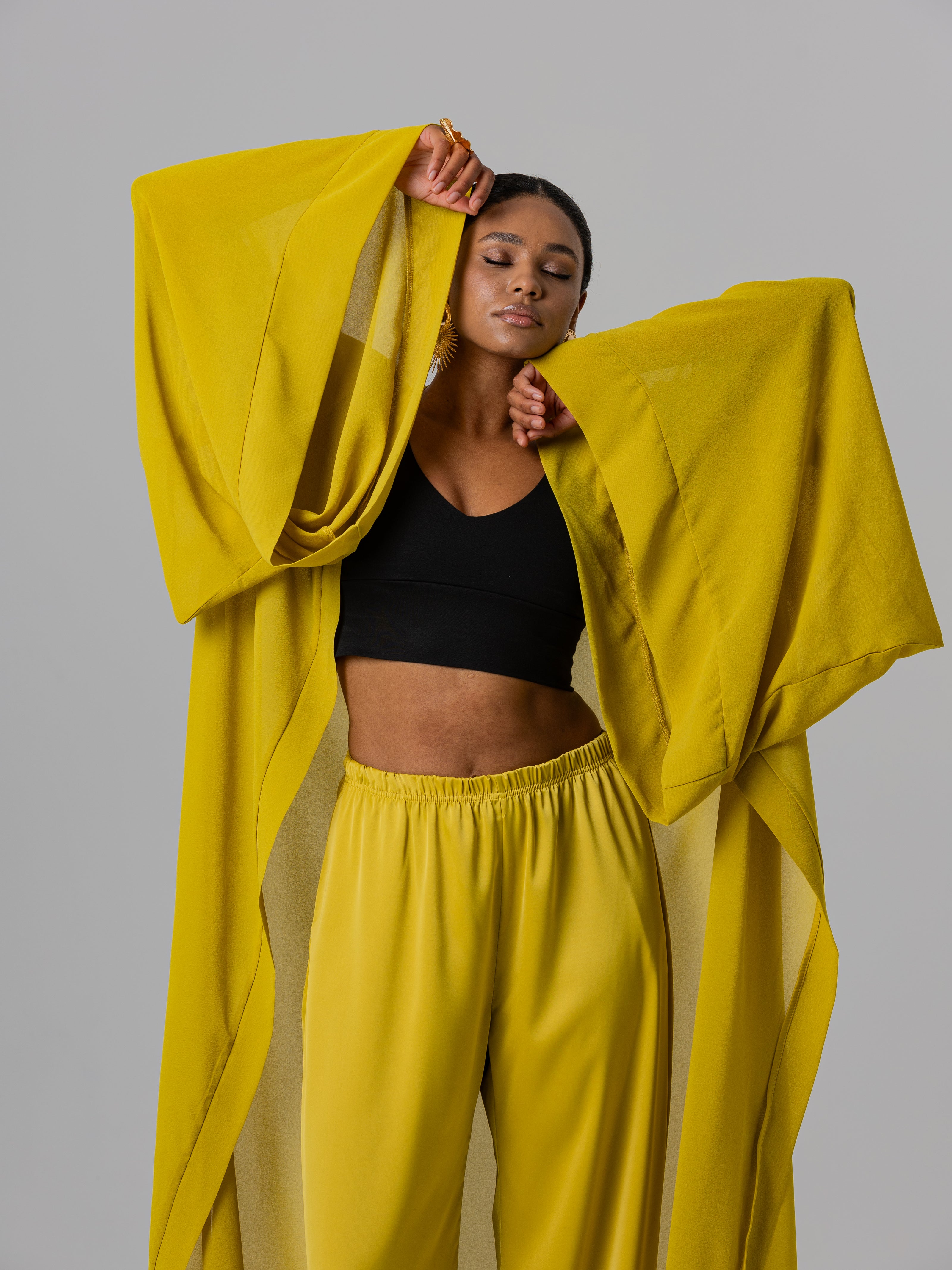 An elegant satin kimono set