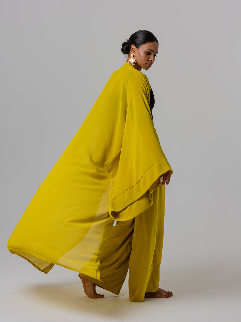 An elegant satin kimono set